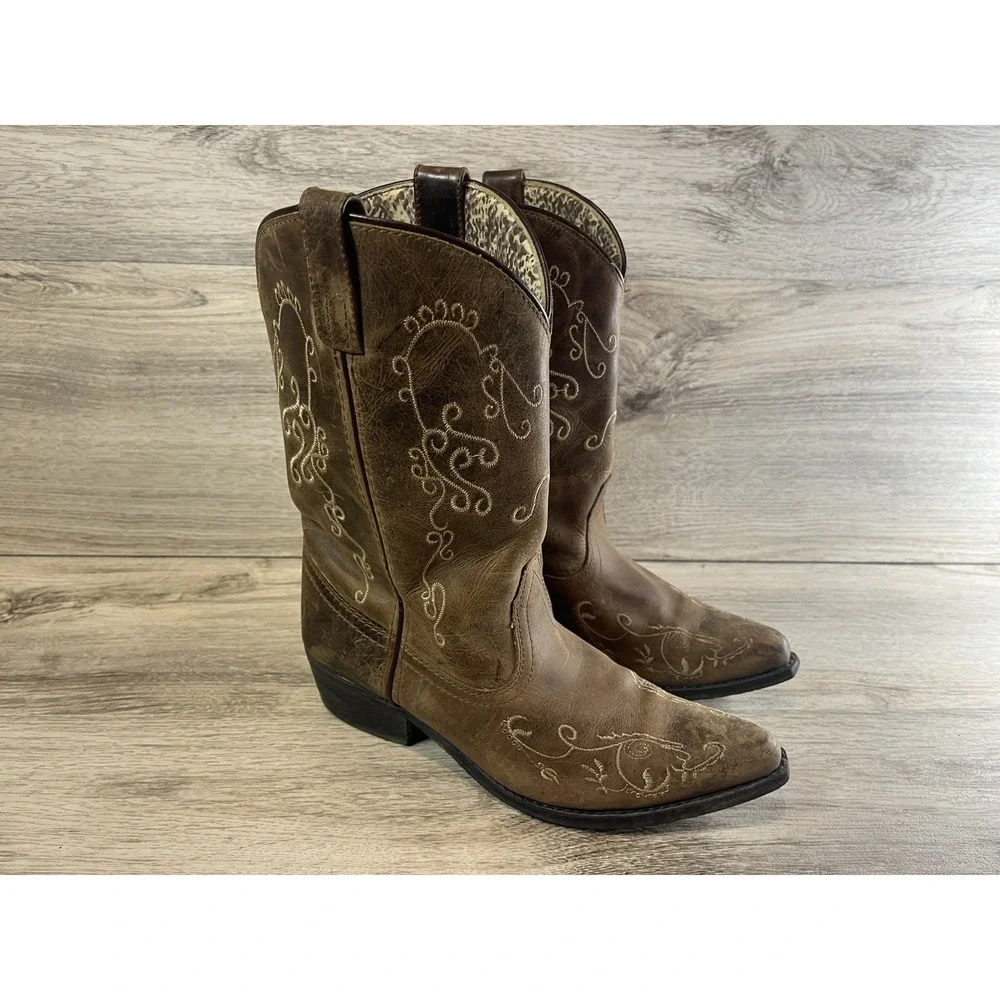 Smoky Mountain Cowboy Brown Youth Boots Style 3754Y Embroidered Design Sz 6 R